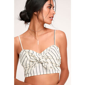 Lulus Fairlyn Ivory Striped Tie-front Crop Top White - Size S